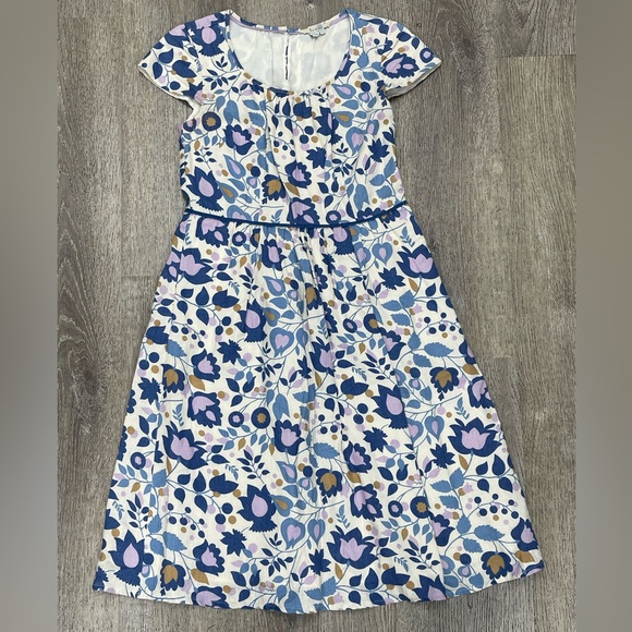 Boden Linen Blue Floral Cap Sleeve Dress - Picture 1 of 4